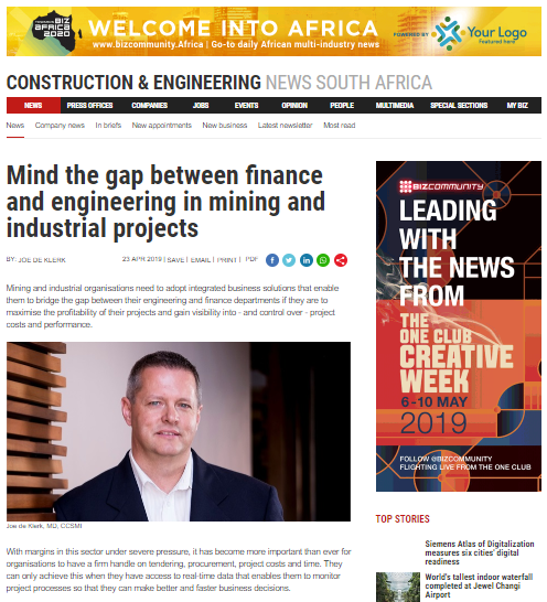 Mind the gap between finance and engineering in mining and industrial projects